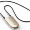 Full view of the roger neckloop. small device on lanyard. champagne coloured.